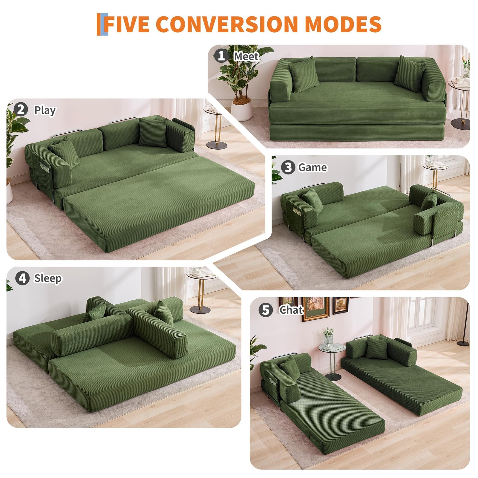 Convertible Sleeper Sofa Bed ,Modern Loveseat Couch Floor Sofa for Living Room