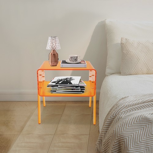 Orange Acrylic End Table With Two Open Shelves Side Table For Books And Decor
