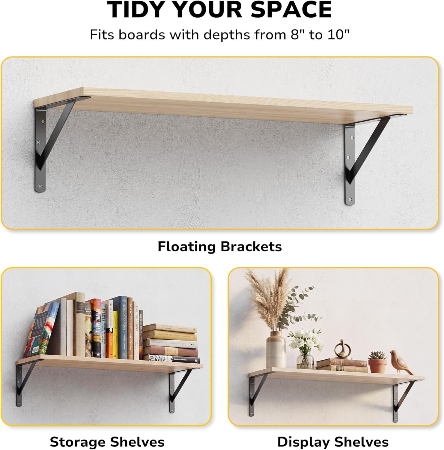 10 Pack 12 Inch Shelf Bracket Heavy Duty L Wall Brackets for Floating Shelves