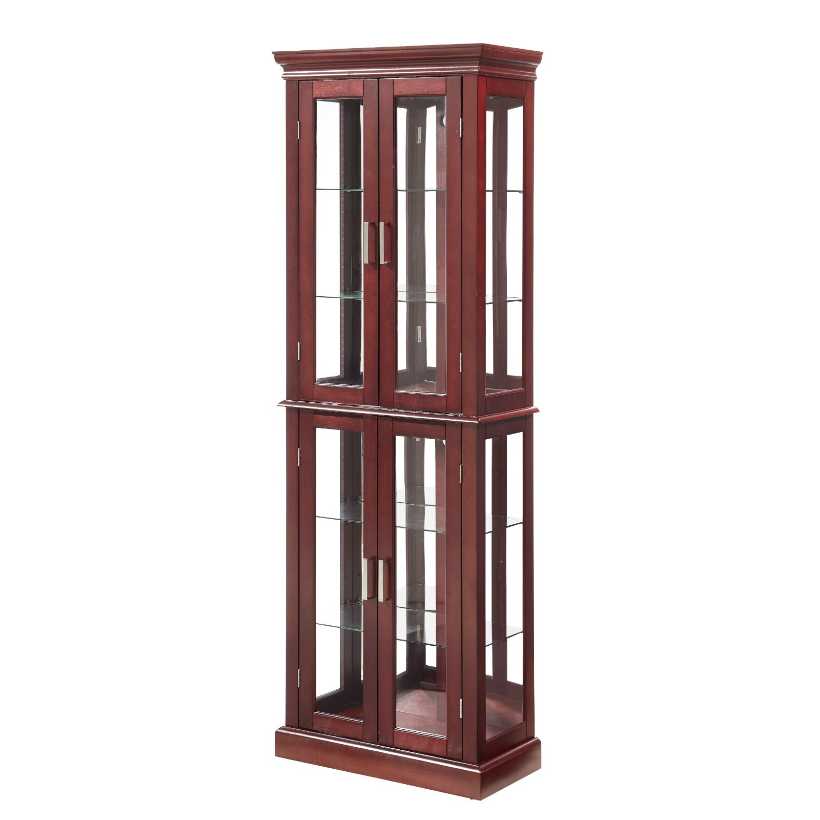 70 Inch Display Cabinet w/ lights, Tempered Glass, Mirrored Back Panel, Cherry