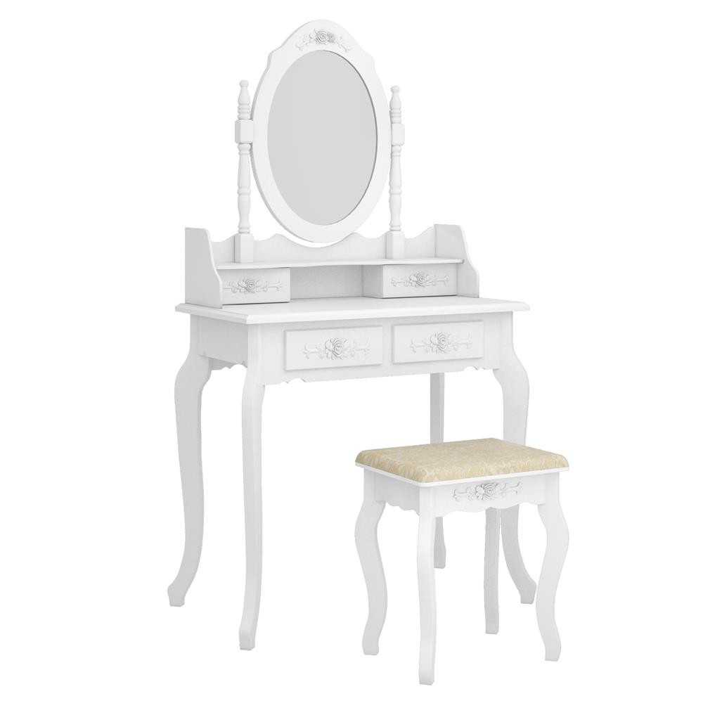4 Drawers Vanity Dressing Desk Makeup Table and Stool Set Dresser with Mirror