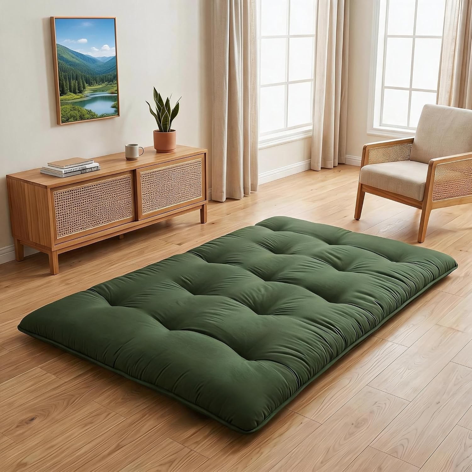 Futon Floor Portable Roll Up Mattress Twin 4″ Thick High-Density Foam Tatami Bed