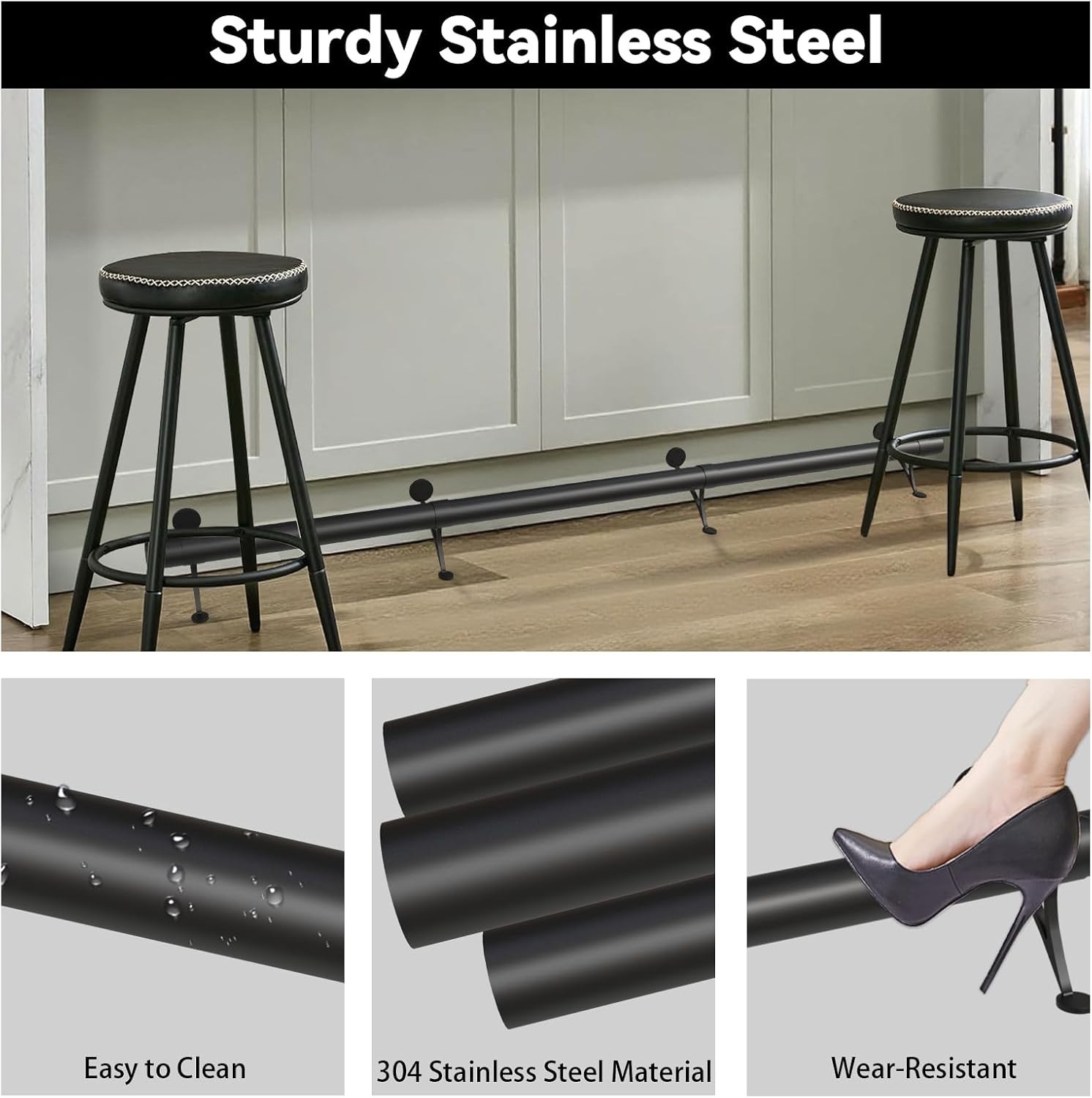 Bar Foot Rail Kit 4ft Stainless Steel Floor Standing Bar Foot Rest matte black