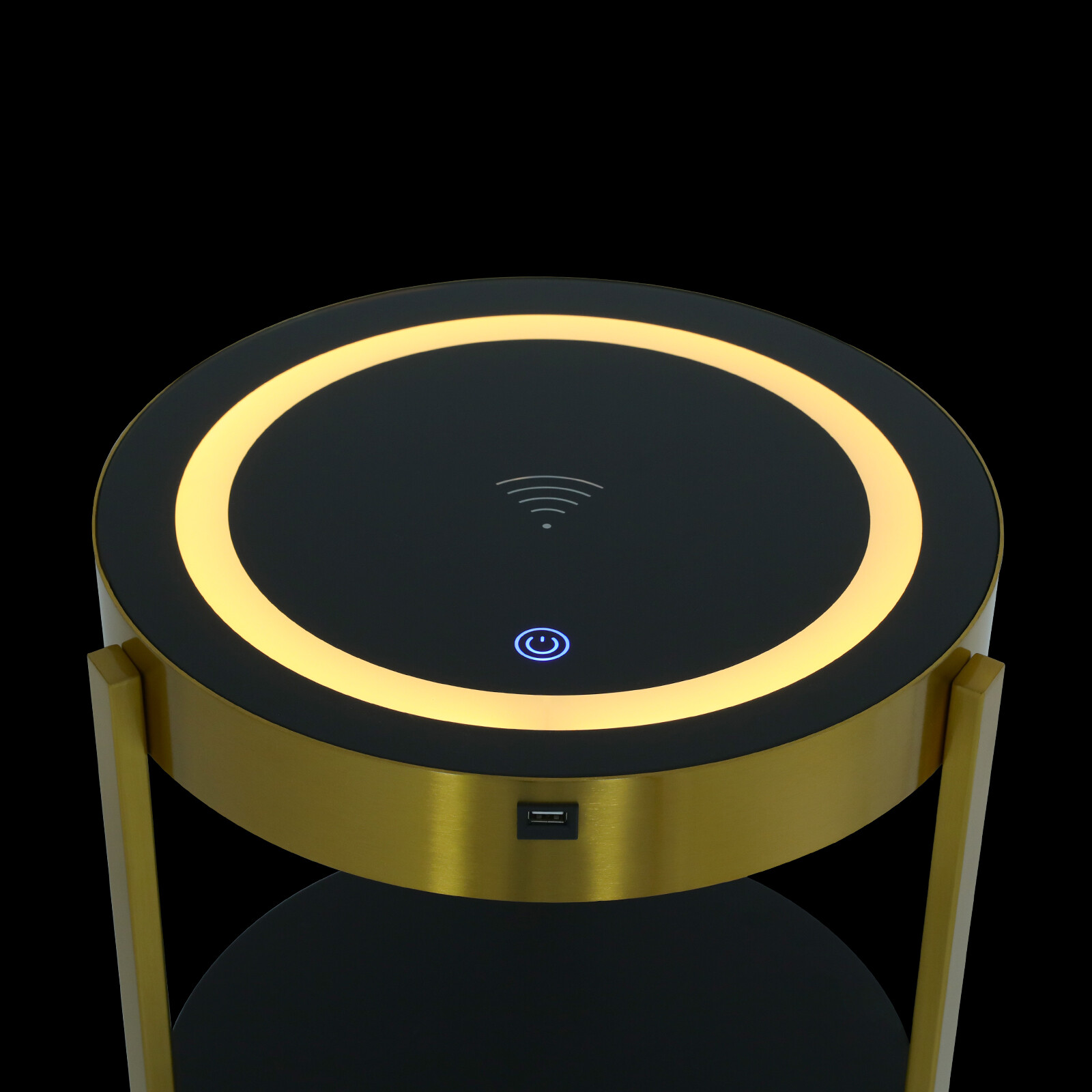 Smart Led Bedside Table Nightstand Sofa Round End Table with Drawer Bedroom 110V
