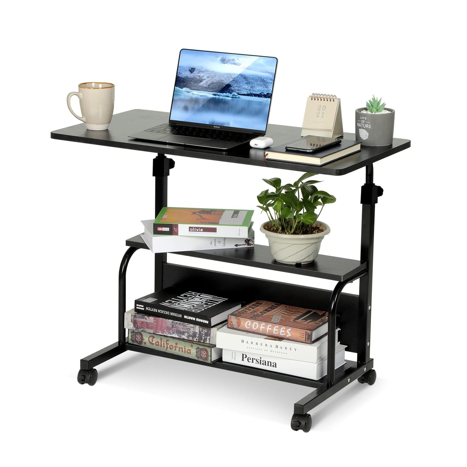 Portable Rolling Desk on Wheels Adjustable Height Desks for Small Spaces, 32″…
