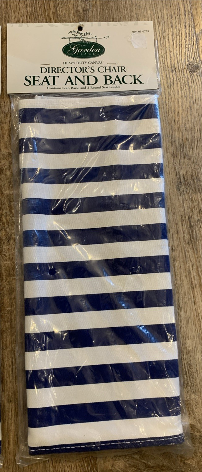 Directors Chair Replacement Seat & Back Canvas Blue White Stripe NOS