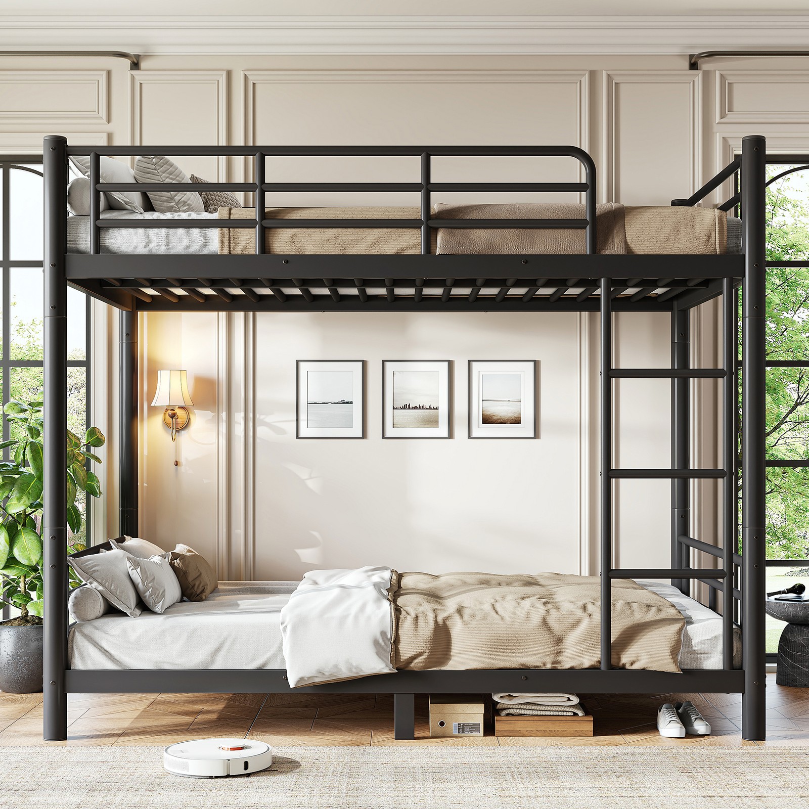 Twin XL over Twin XL Metal Bunk Bed, Space-Saving 2-in-1 Convertible Bed, Black
