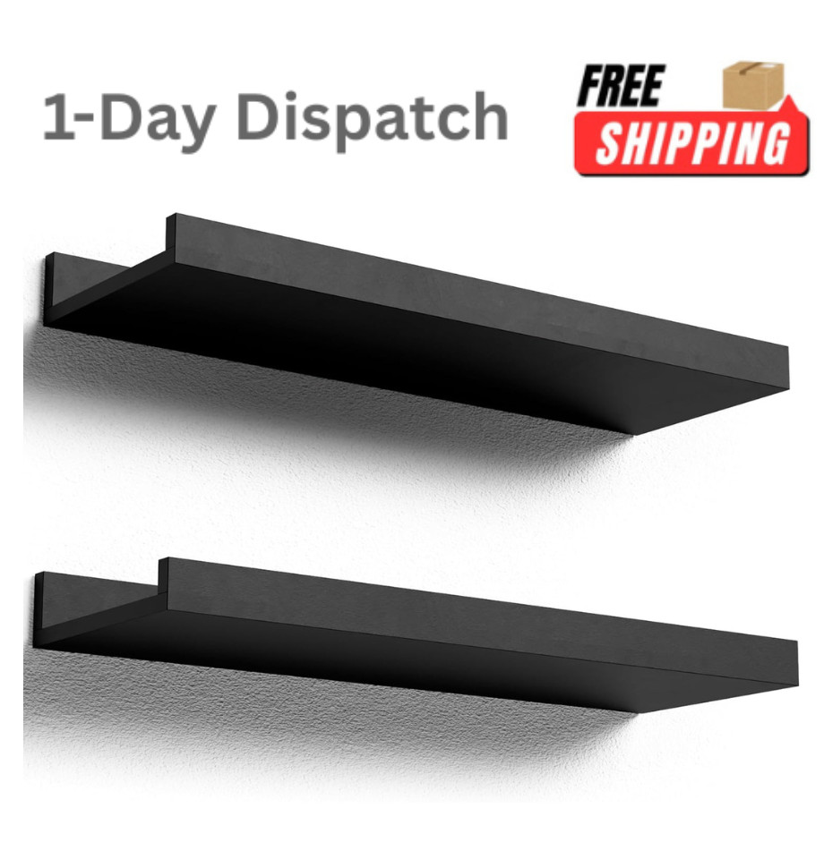 Boswillon 2 Pack Floating Shelves Wall Mounted Black with Lip 15.7 Inch
