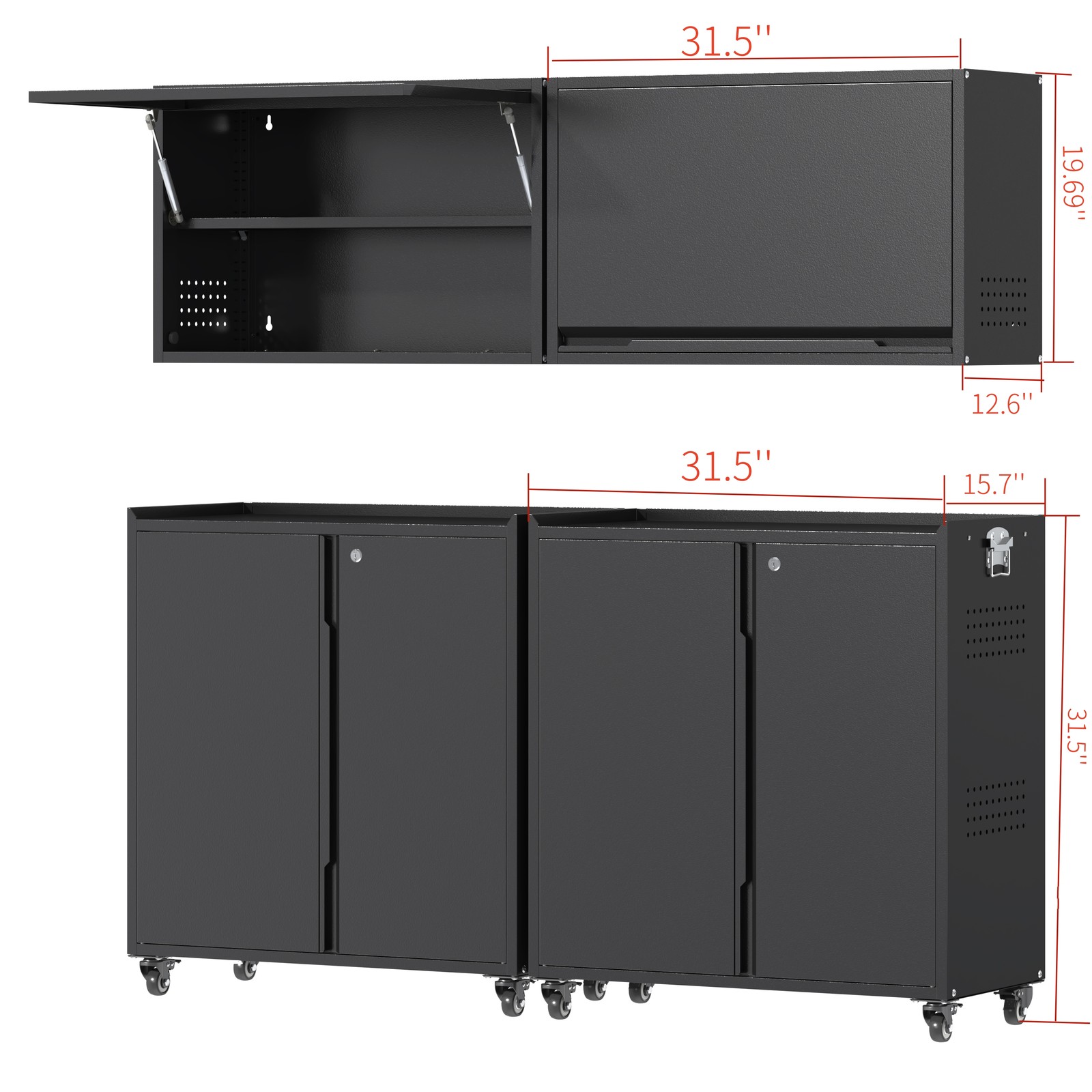 Rolling Tool Storage Cabinet System Workshop Set Kitchen Garage Wall Cabinet 4Pc