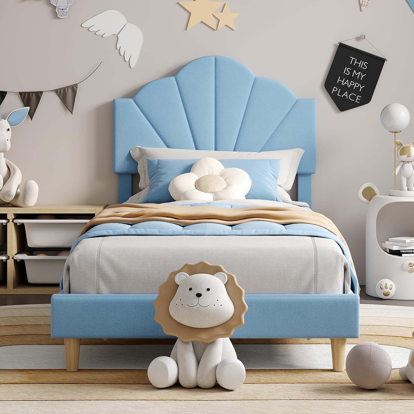 Twin/TwinXL Size Upholstered Platform Bed Frame W/Adjustable Headboard Boys,Girl