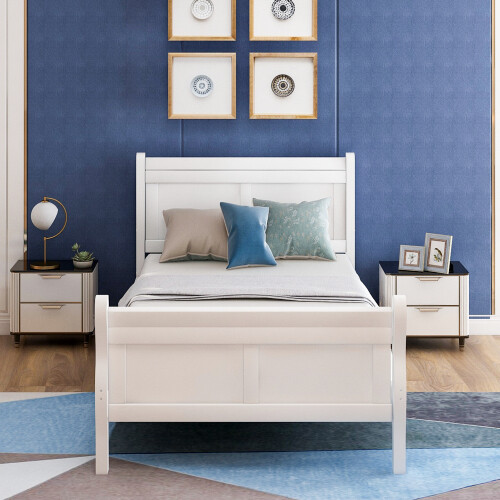 Twin Size Platform Bed Frames with Headboard and Footboard For Kids Teens Adults