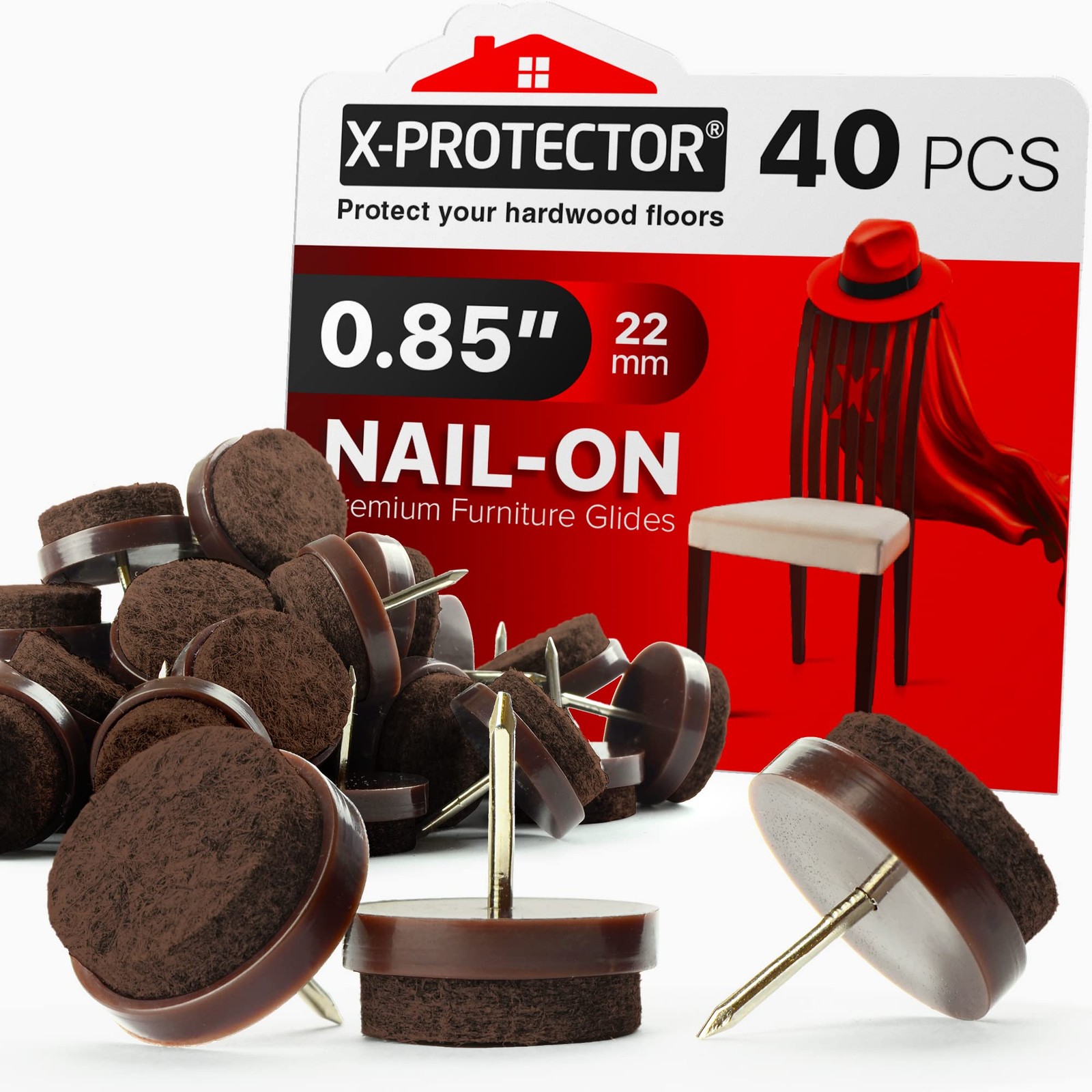 NailOn Felt Pads 40 PCS 0.85″ Brown Furniture Protectors for Hardwood Floors