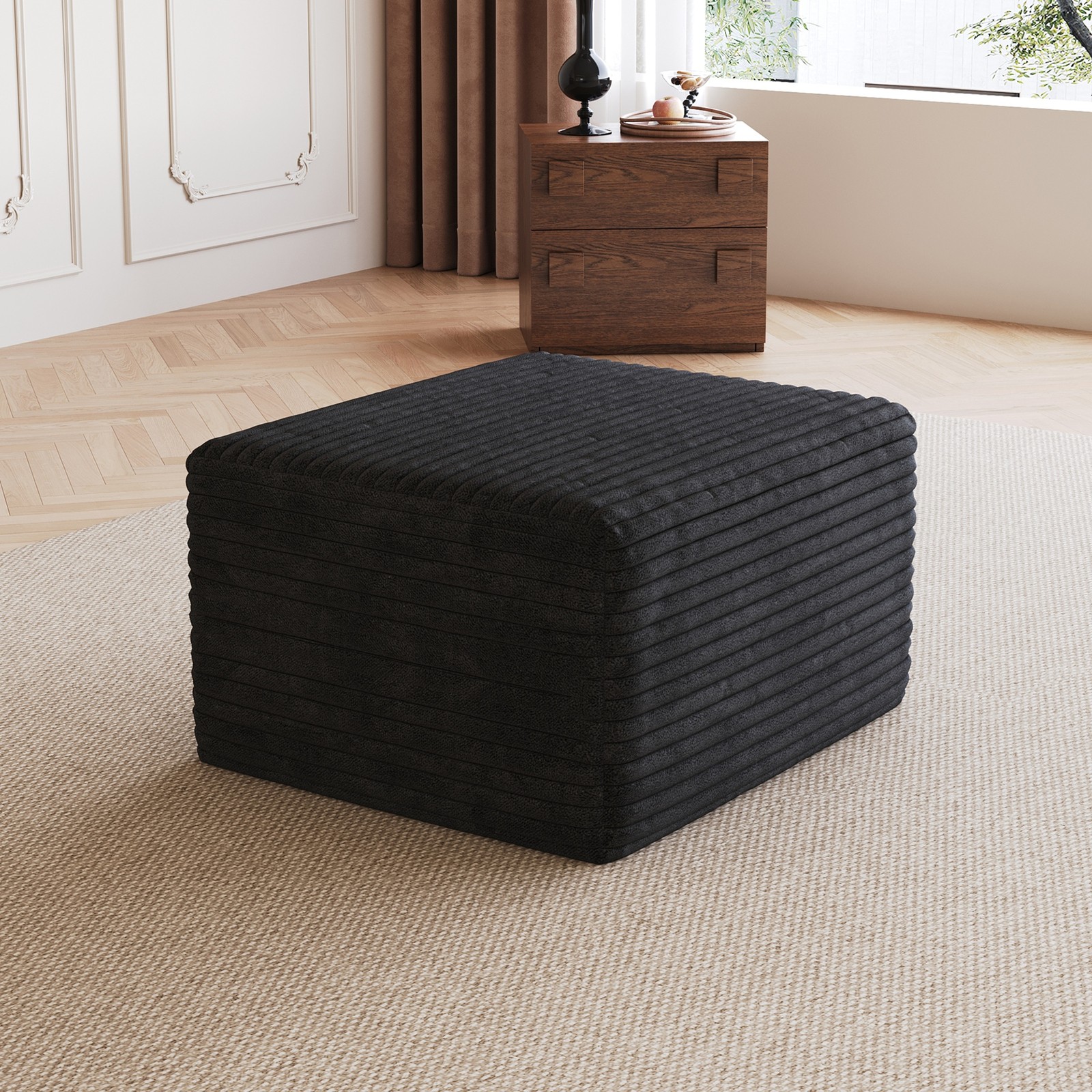 25.6″ Corduroy Ottoman Footrest Plush Memory Foam Sofa in a Box No Assembly