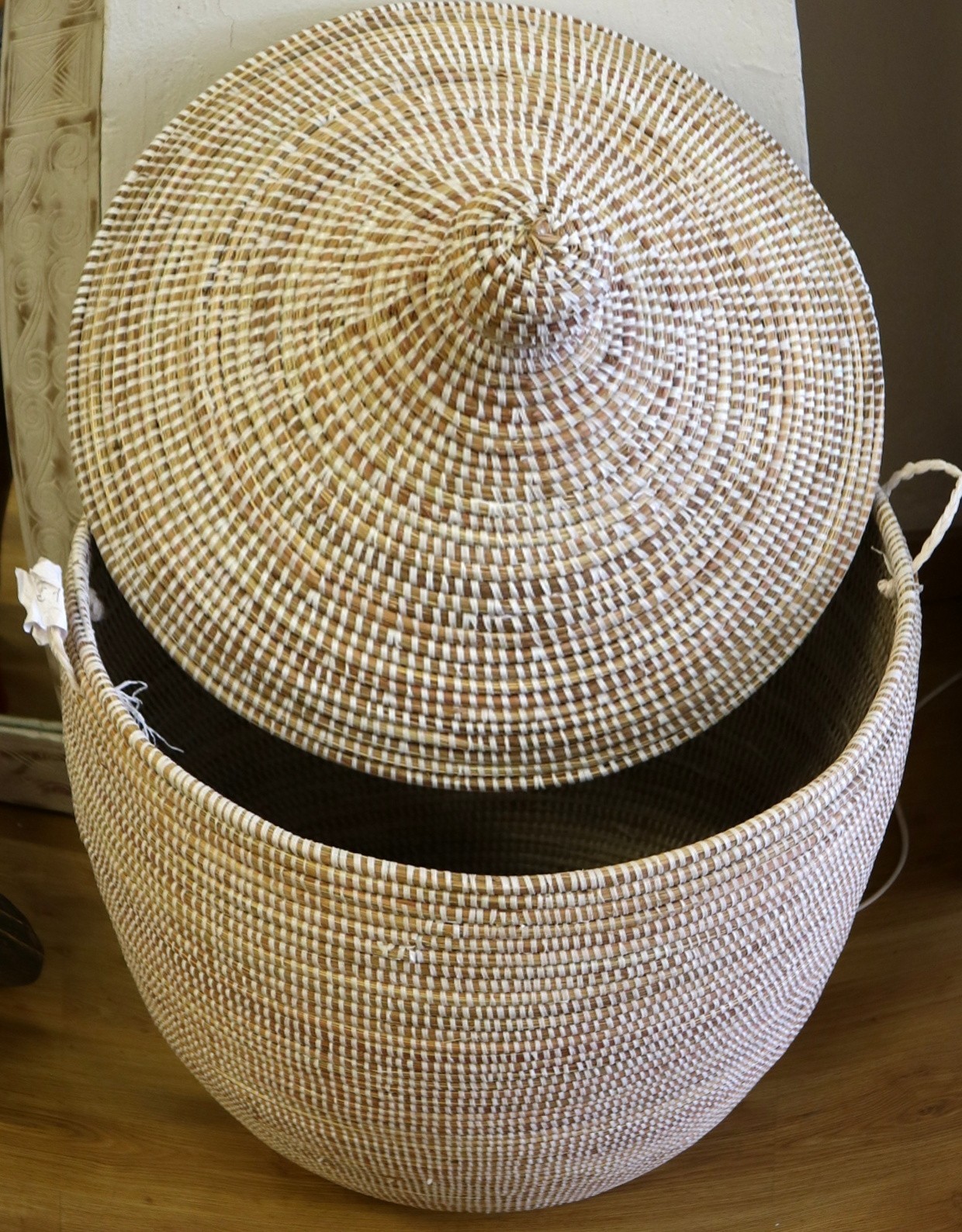 Basket Ladies Linen IN Straw Senegalese with Lid – Fatto a mano CMS 90×44