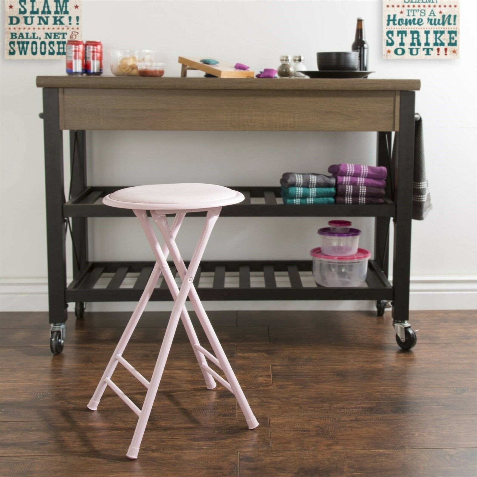 24 Inch Cushioned Folding Stool – Holds up to 250 Pounds – Easy to Store Pink