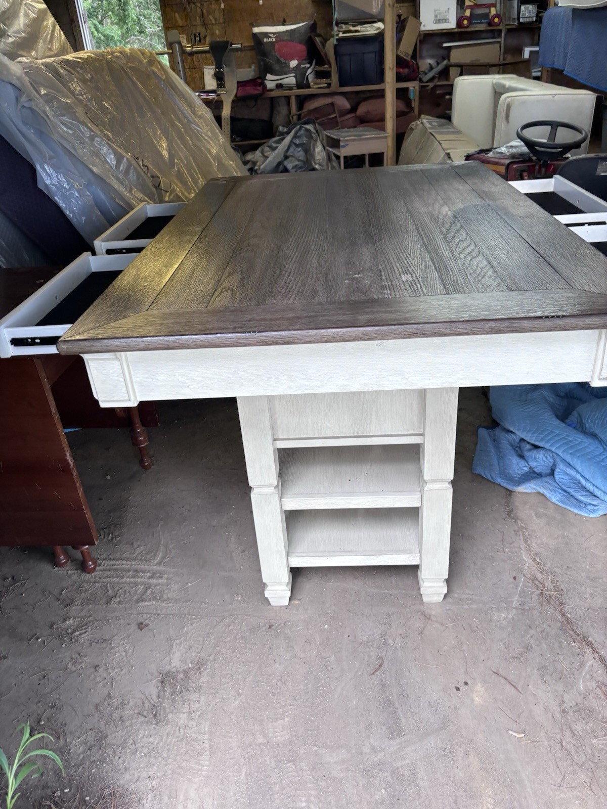 Rectangular Wood Dining Table Dark Brown Top White Base 43x30x28 in