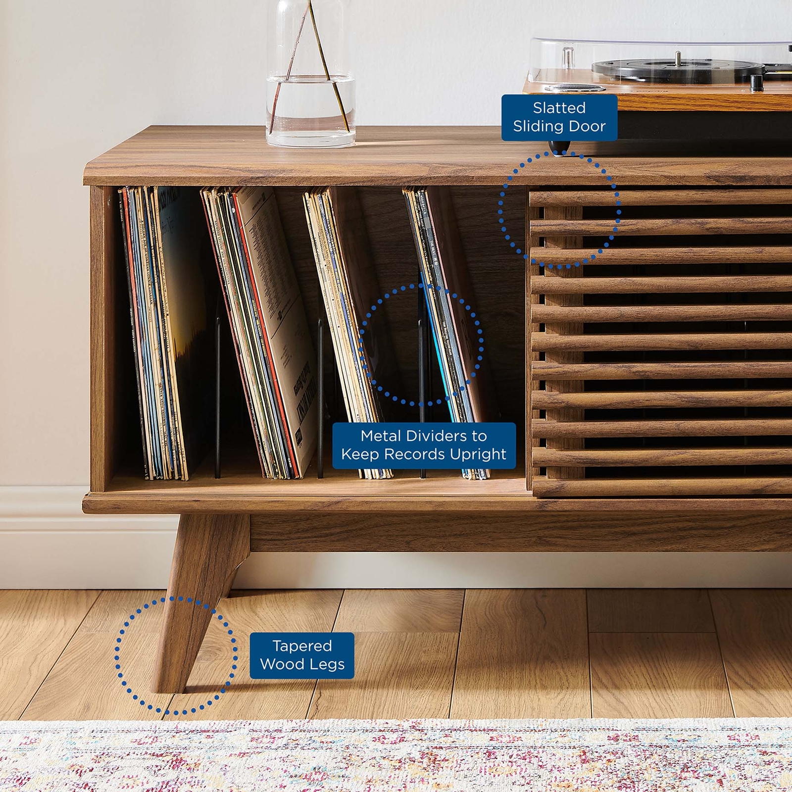 Modway Render Mid-Century Modern 37″ Vinyl Record Display Stand in Walnut