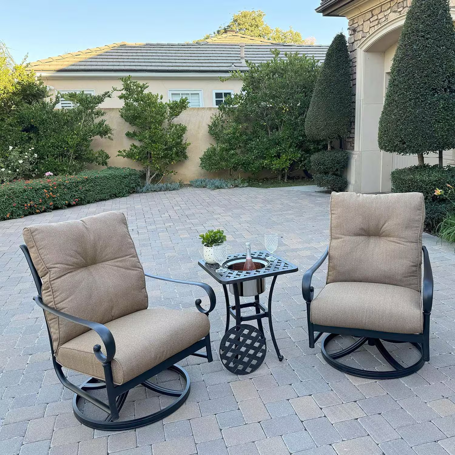 Santa Anita 3 Pc Cast Aluminum Bistro Set 21-in Series 30 Ice Bucket End Table