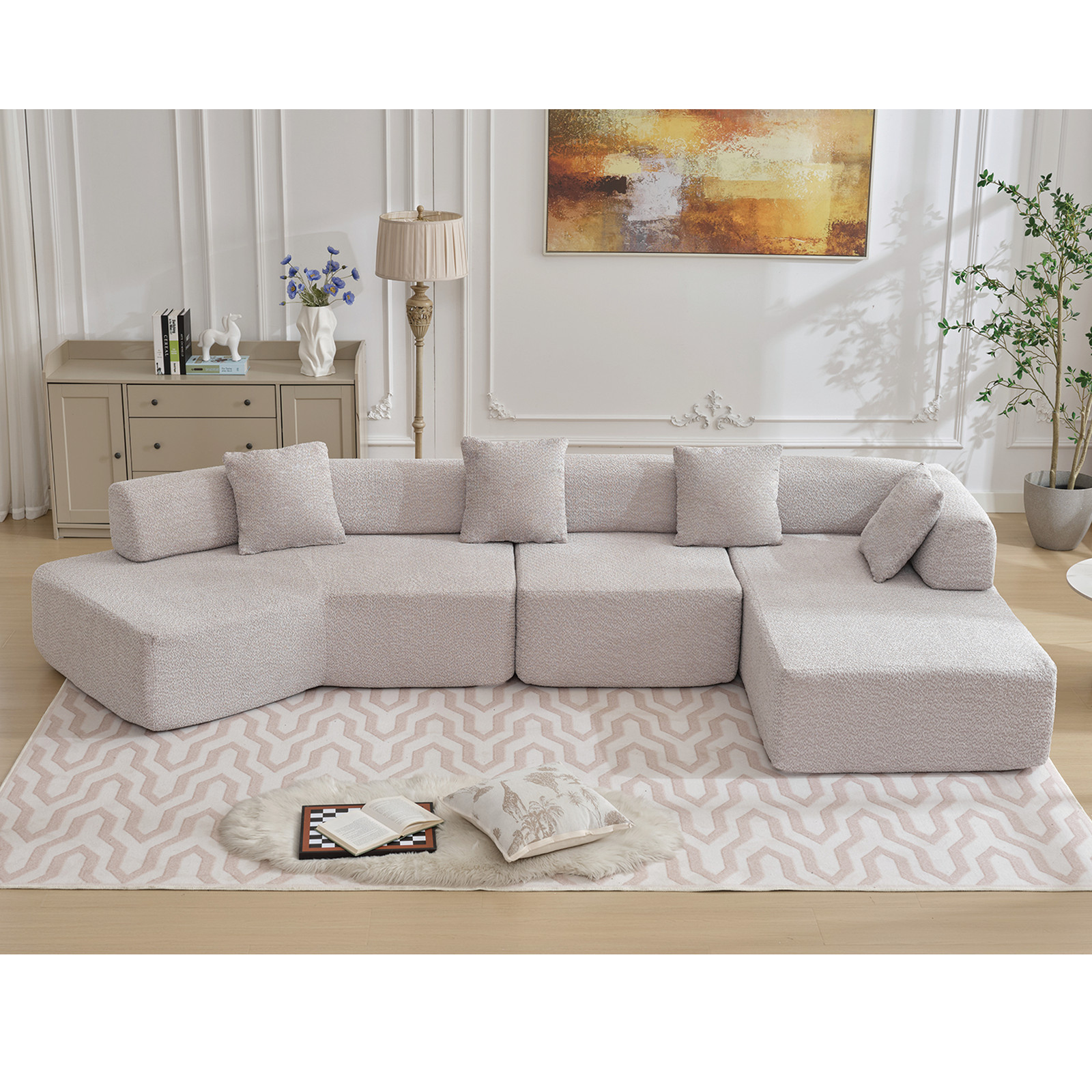 140″ L-Shape Couch Modular Sofa,4-Seater Sofa Couch wChaise No Assembly Required