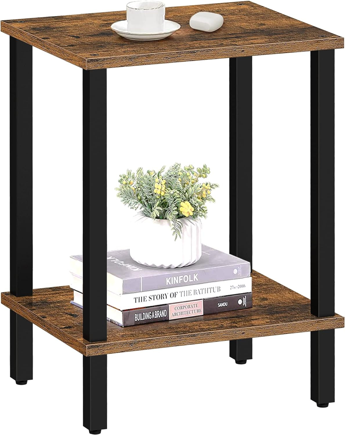 2-Tier End Table with Storage Shelf for Small Spaces, Living Room, Bedroom