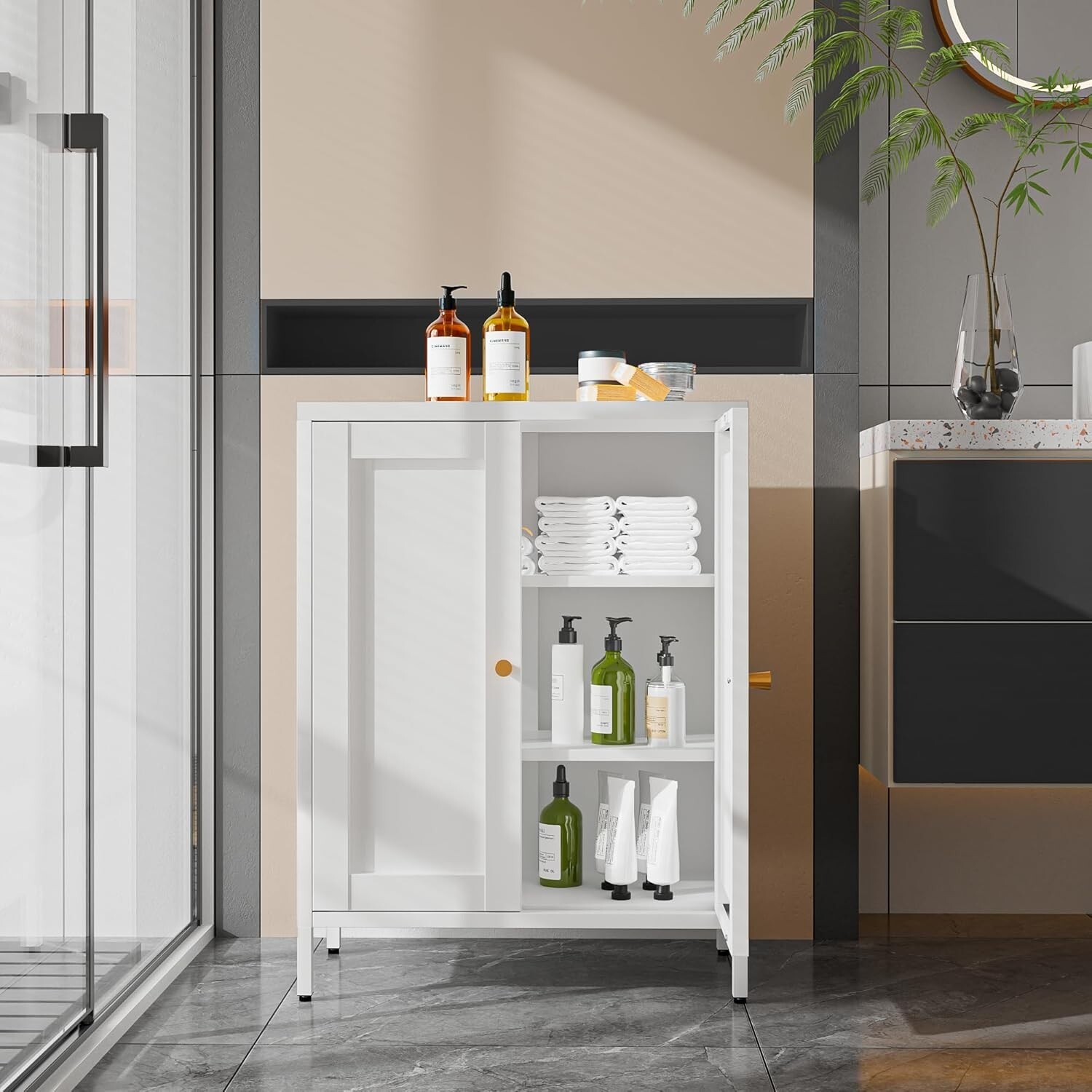 Elegro MetalBathroom Floor Cabinet,Metal Storage Cabinet Free standing Sideboard