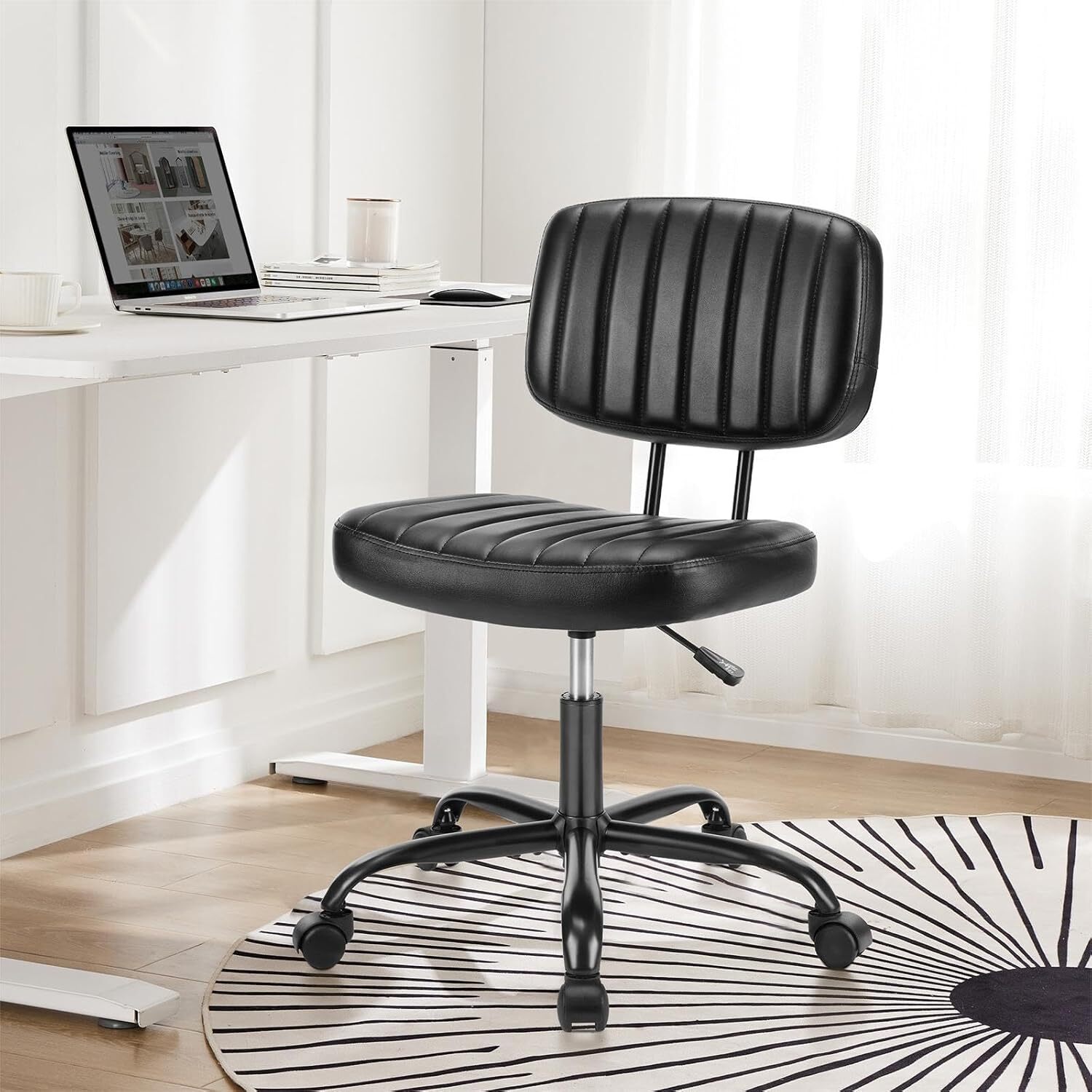 Leather Home Office Chairs Ergonomic Design with Comfy Low Back Lumbar Support