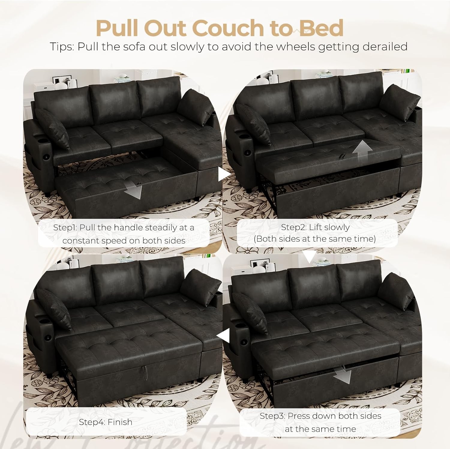 3 in 1 Pull Out Sofa Bed Sleeper Sofa with Storage Chair Sectional L Shape Couch