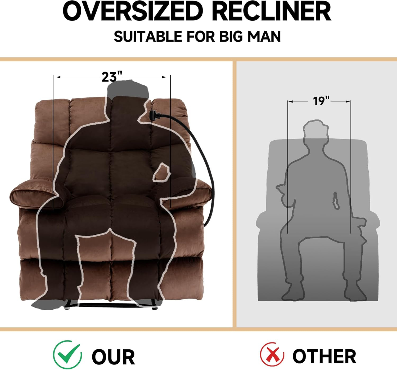 Oversized Recliner Chair, Big Man Recliner Chairs for 400LBS Adults, Extra Wide