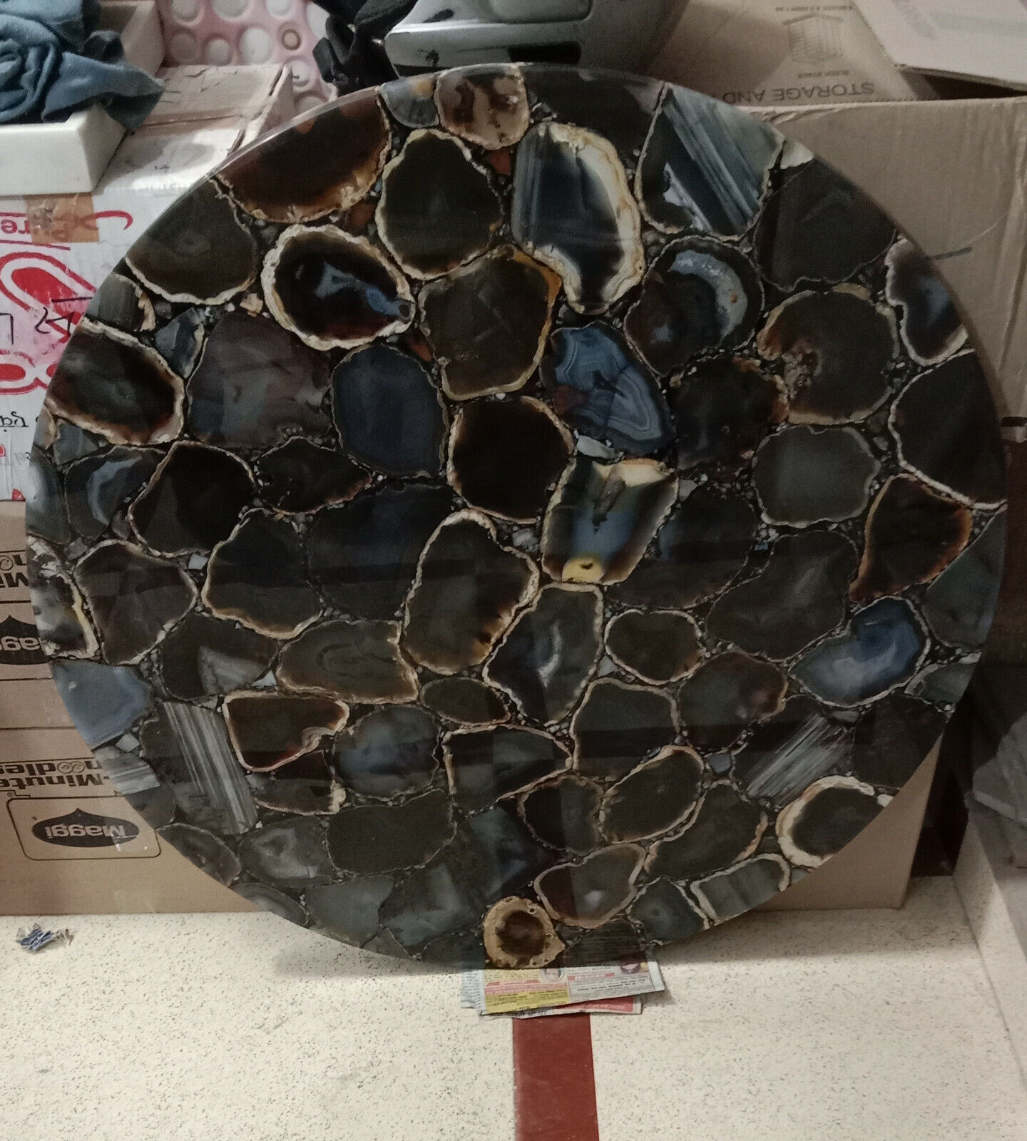 Agate Table Top Dining Coffee Center Agate Inlay Work Handmade 18”