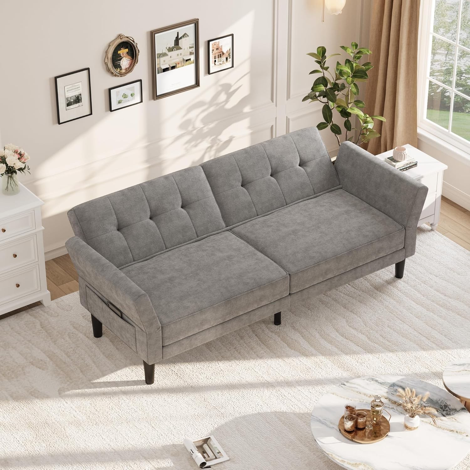 Futon Sofa Bed Modern 89″ Folding Sleeper Couch w/ Adjustable Convertible Couch