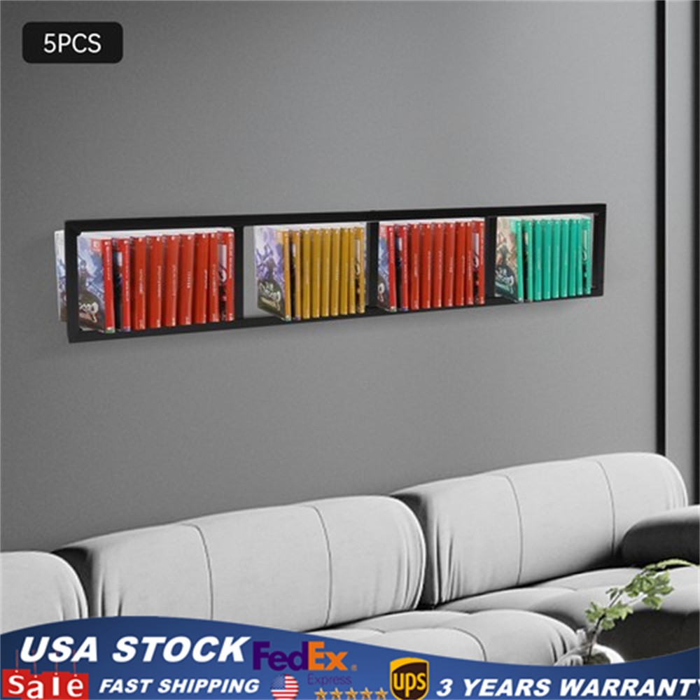 5PCS Wall Mount Media Storage Rack 34 Inch CD DVD Organizer Shelf Metal Floating