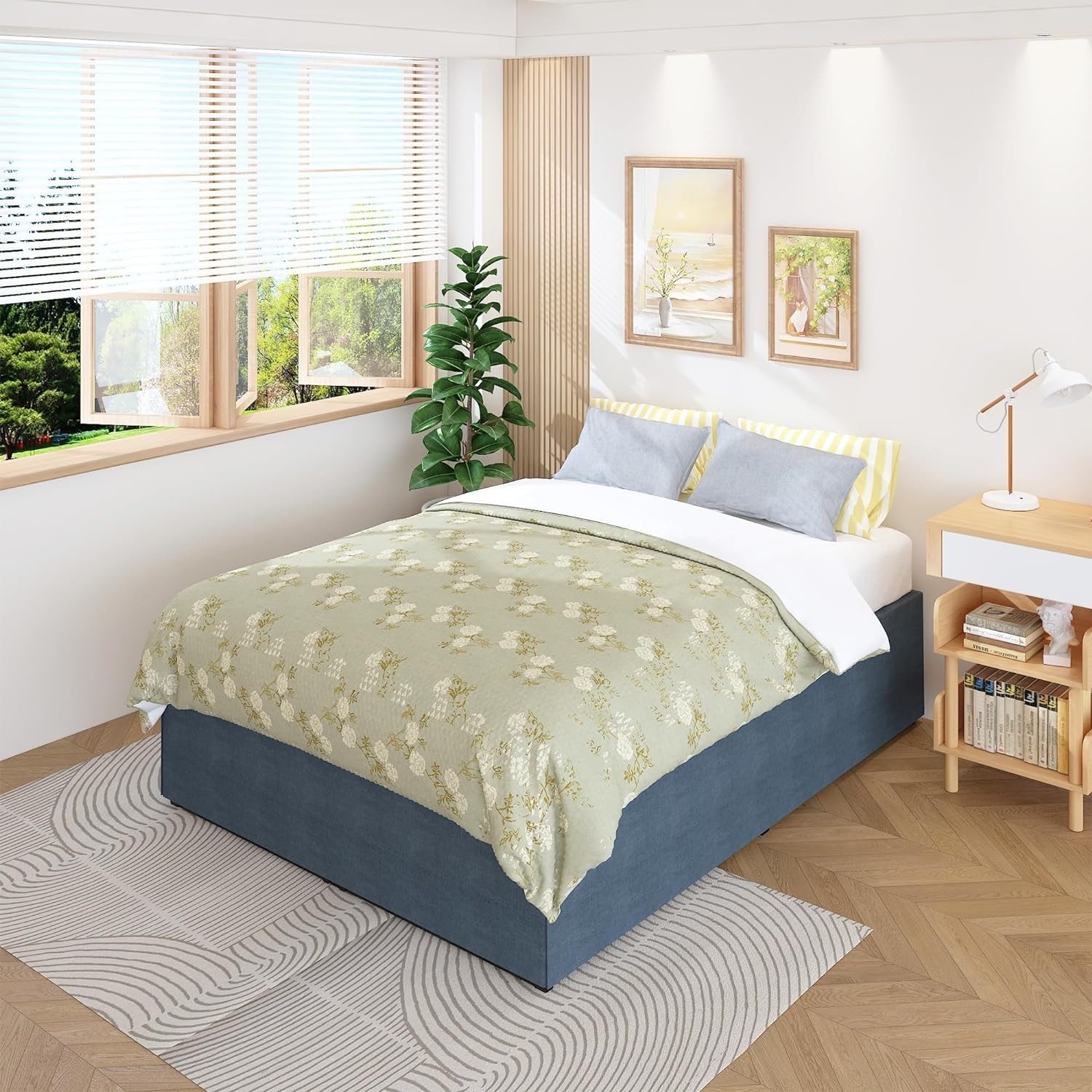 18″ King Bed Frame w/ Storage, No Box Spring, Black & Blue