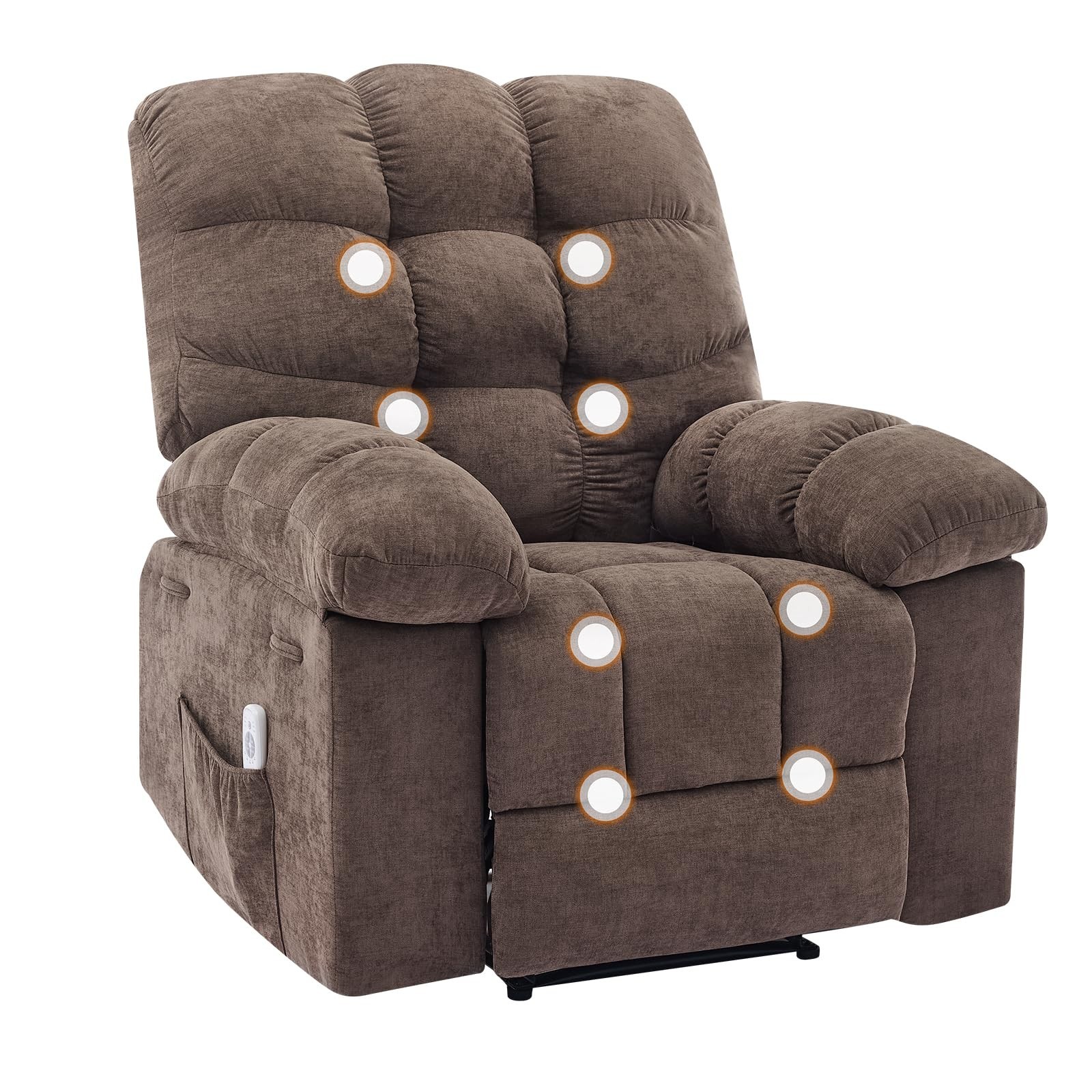 Recliner Chair with Vibration Massage and Heat, Soft Fabric Chair Side Pocket