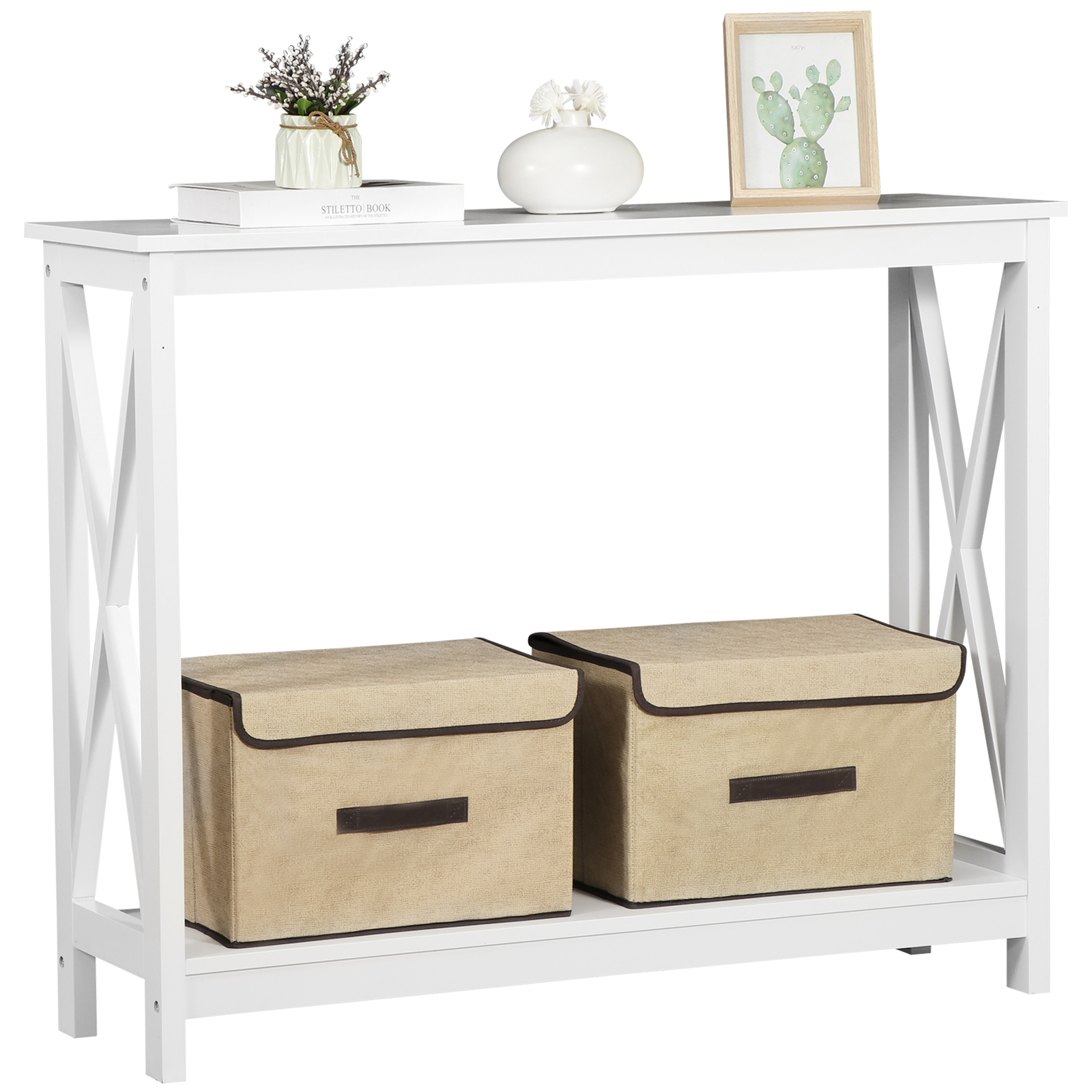 ZenSports 2-Tier Narrow Console Table for Entryway Modern Accent Sofa White