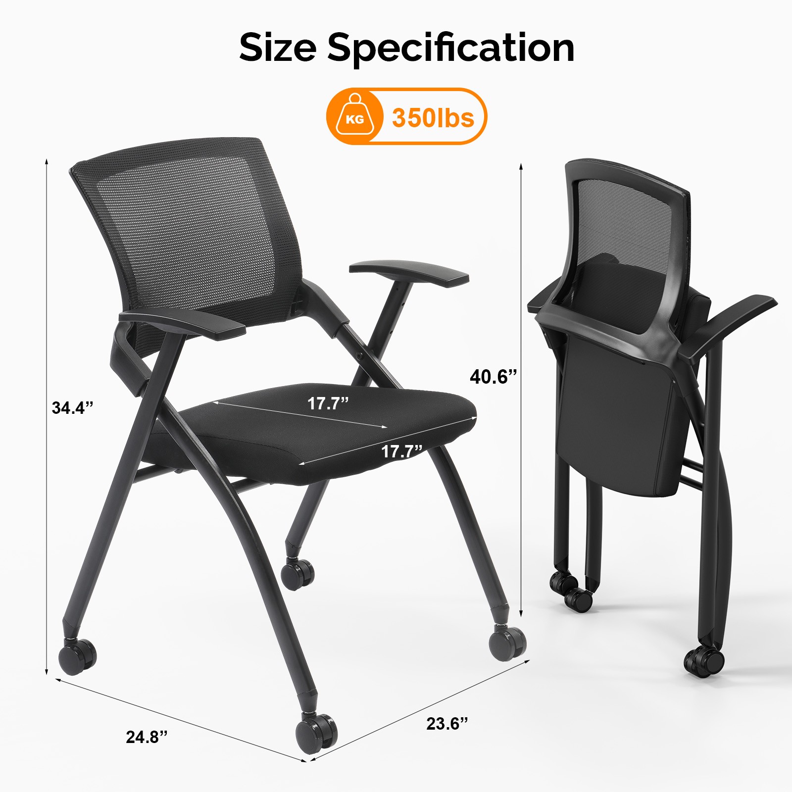 2 Pack Stackable Conference Room Chairs+Wheels Folding Capacity 350lbs Black