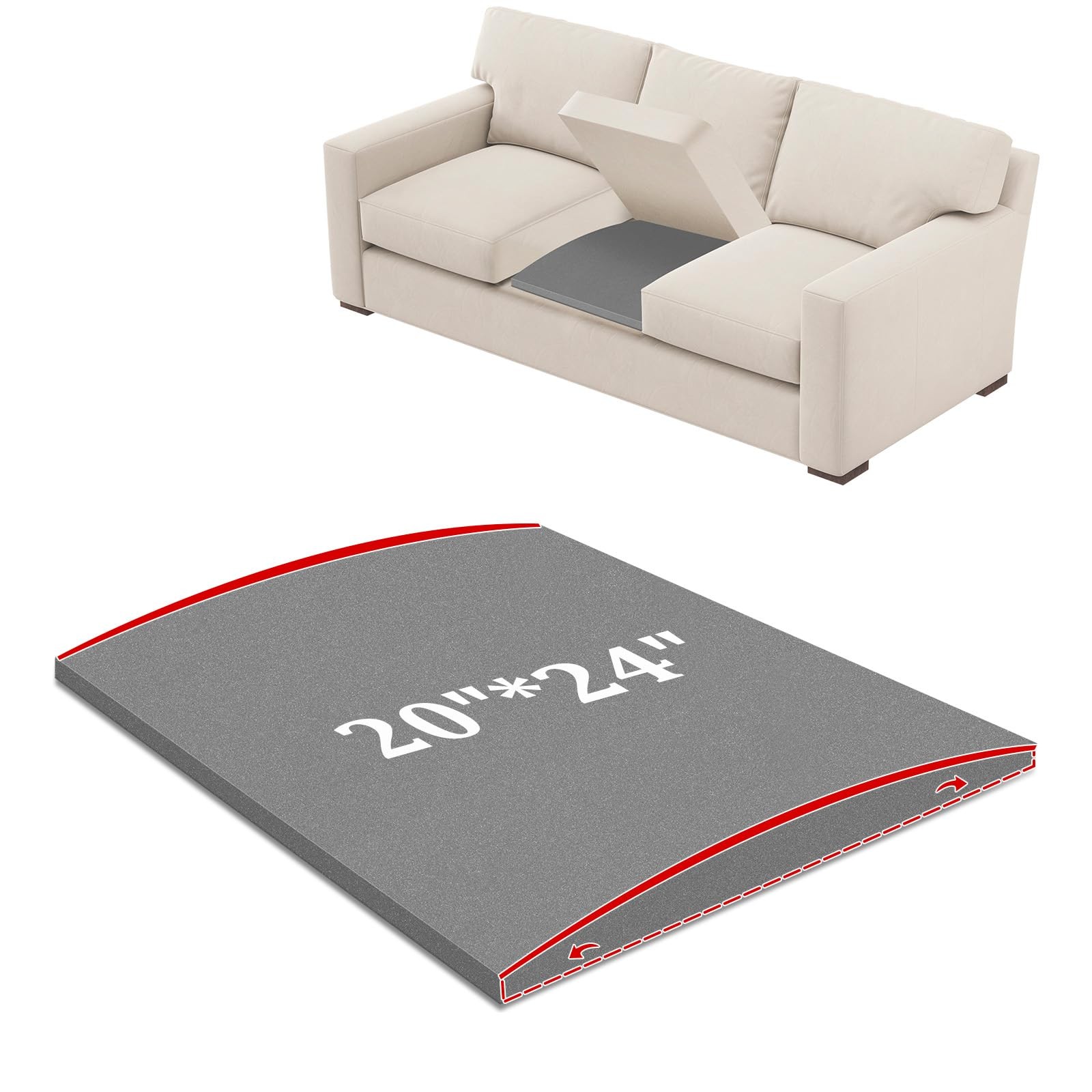 24×20 Inch Couch Cushion Support Sagging Seat High Density Foam 1 PCS