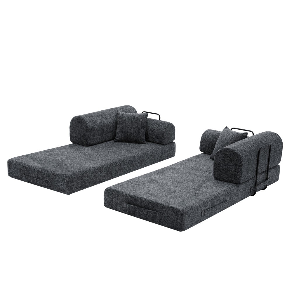 Convertible Sleeper Sofa Bed Two-Tone Fabric Folding Couch Gray