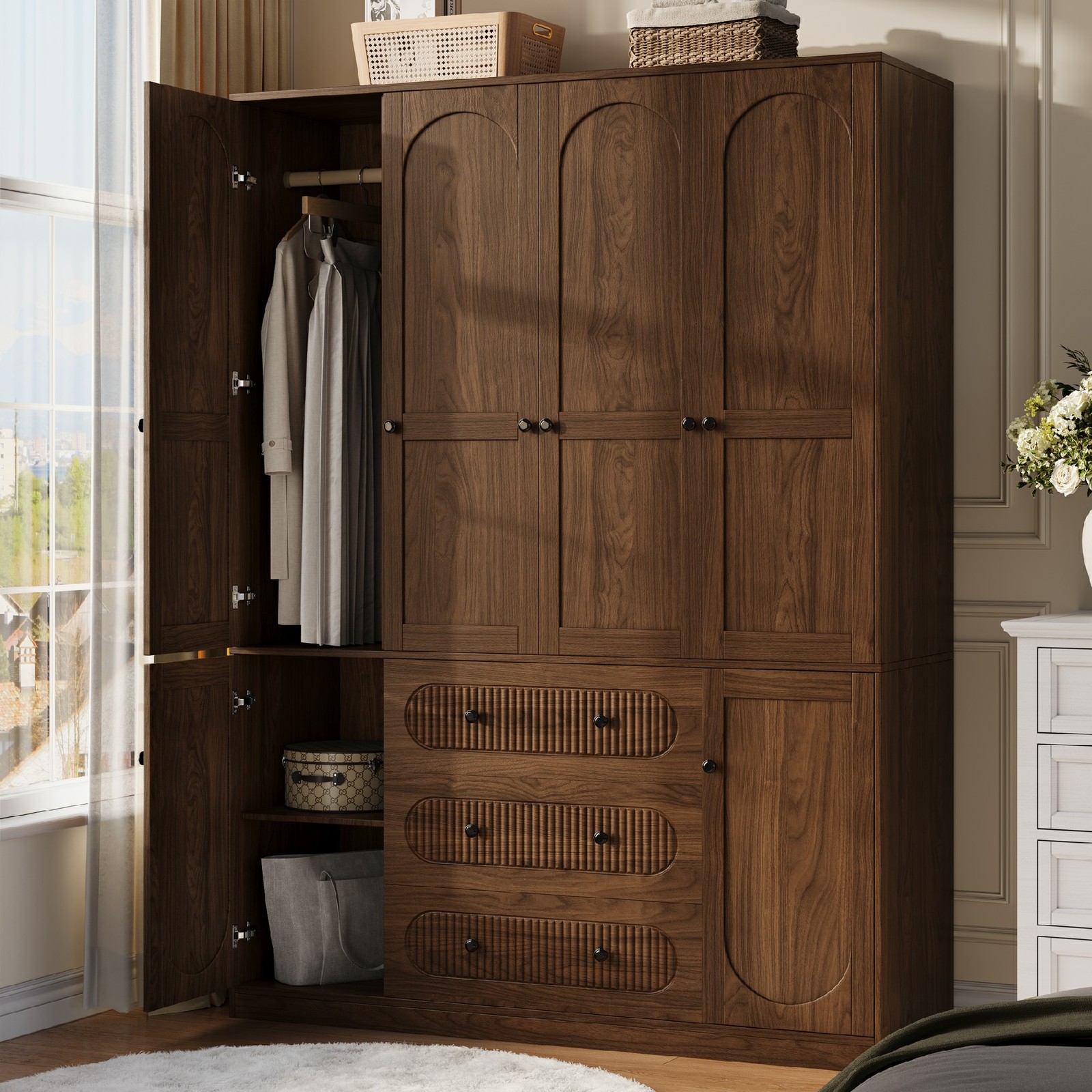 Armoire Wardrobe Closet with Drawers: 72″ Tall 6 Doors Armoire Wardrobe Closet