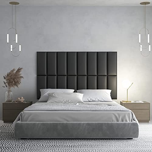 Peel and Stick King Headboard, 12-Pack Upholstered King (U.S. Standard) Black