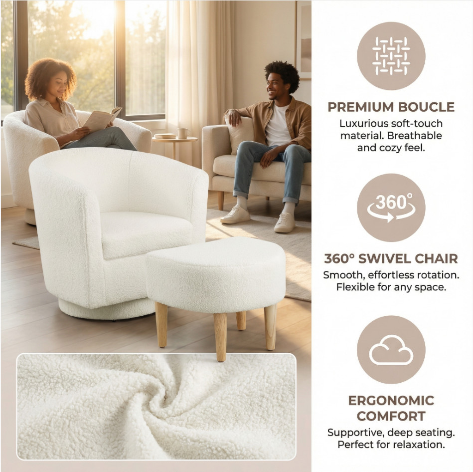 Swivel Accent Armchair Single Sofa w/Ottoman Modern Fabric Chair for Living Room