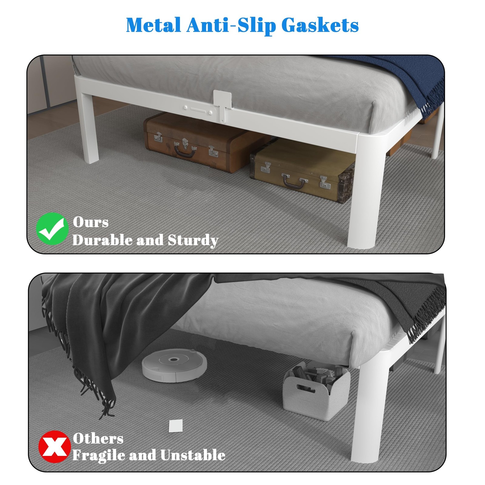 KOSOSO White 10 Inch Twin Bed Frames, Metal Bed Frame Twin Size Anti-Slip