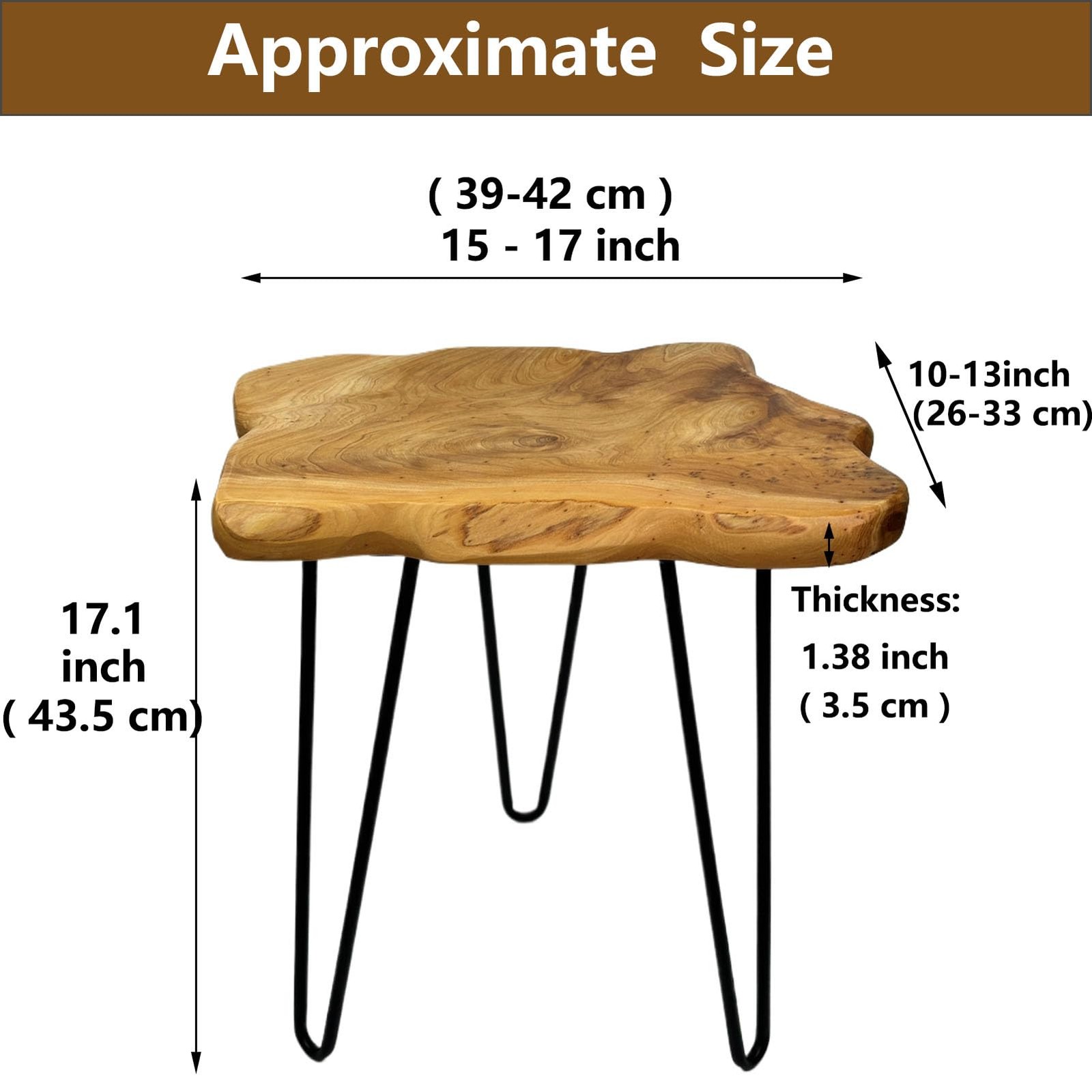 Rustic Solid Wood Live Edge Style End Table, Natural Wood Side Table with Hai…
