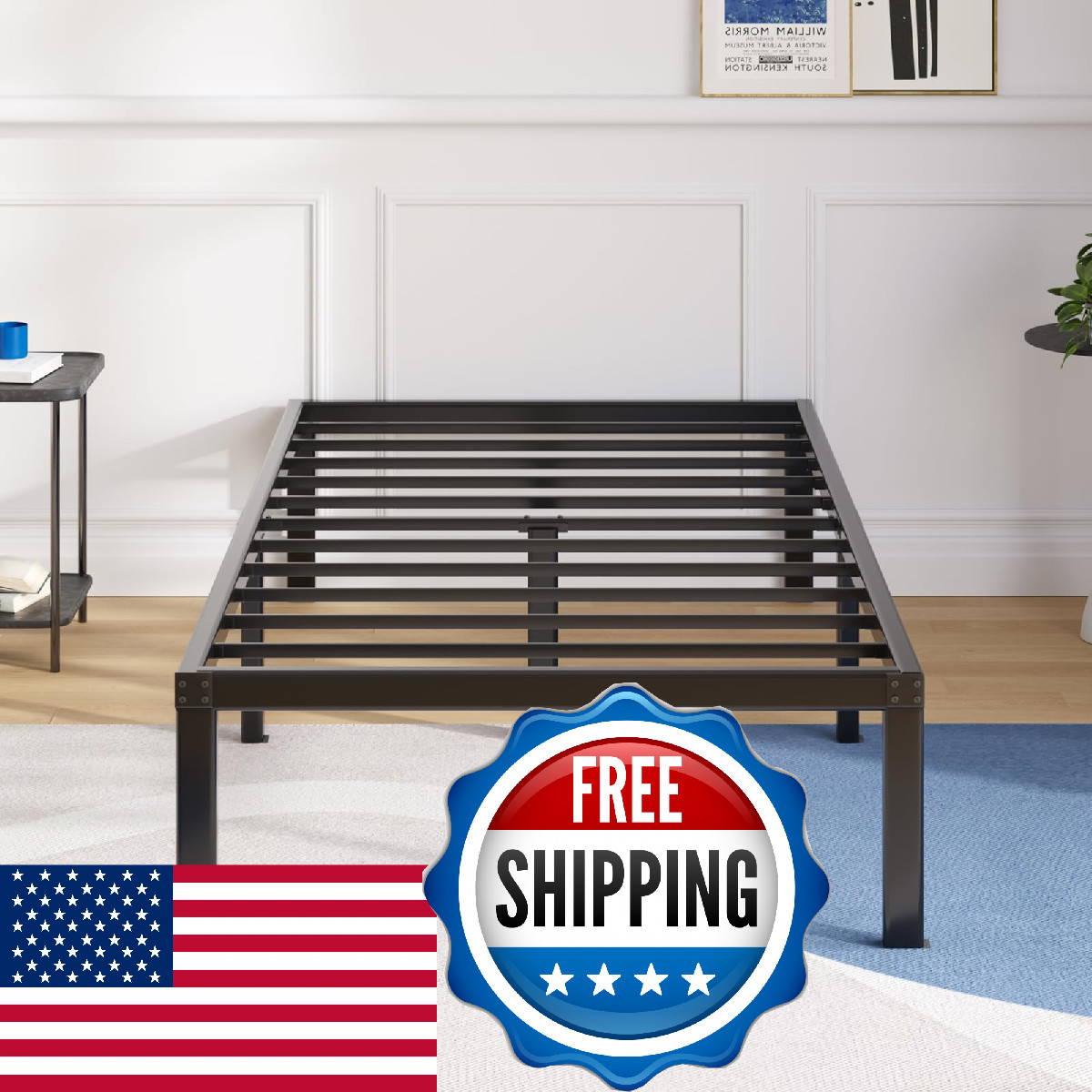 Avenco Metal Platform Bed Frame Twin Size 14 Inch – Noise Free Quiet Design, Hea