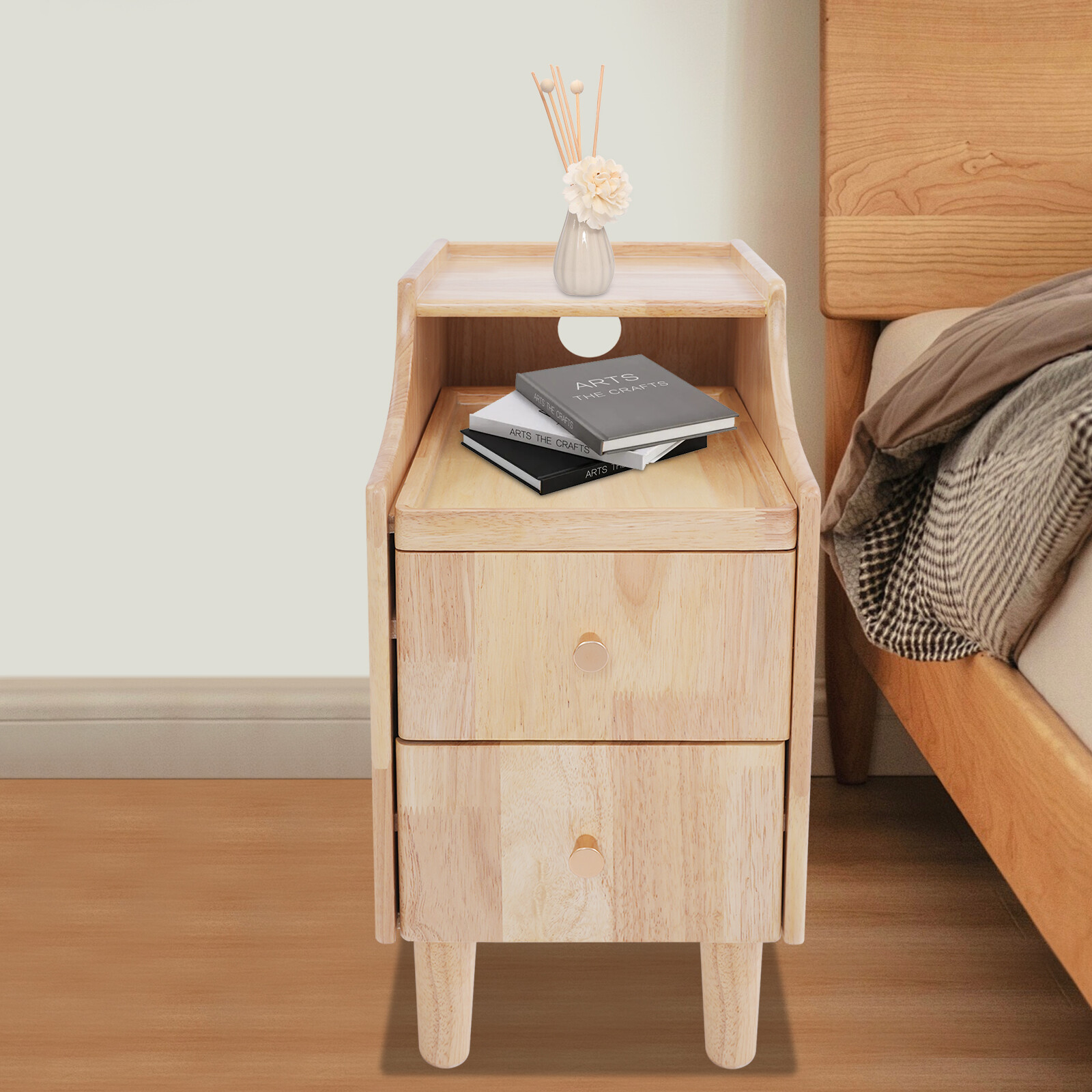 Solid Wood Narrow Side Table Night Stand for Small Spaces Storage Solution