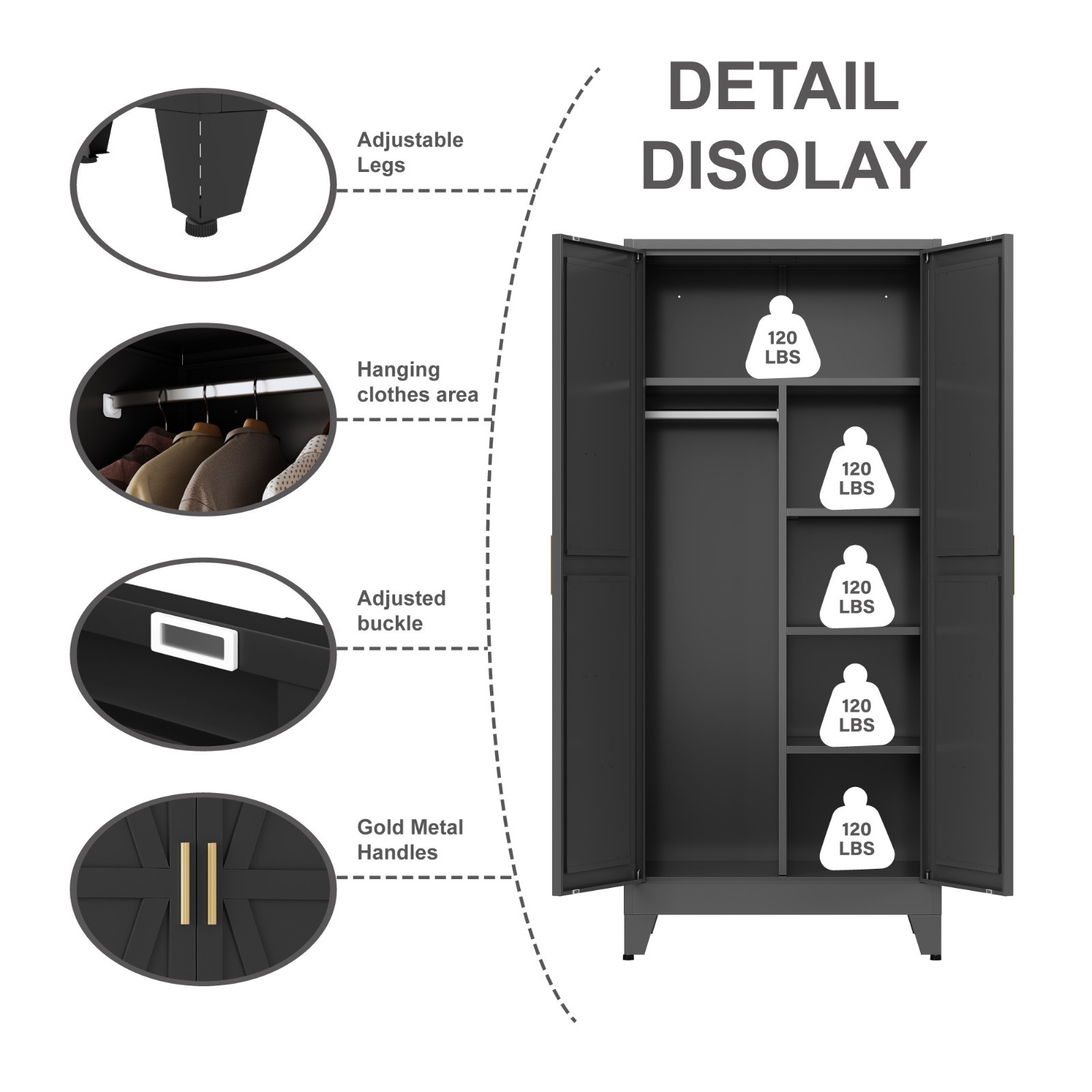 Metal armoire Wardrobe Closet with Hanging Rod,71” Metal Wardrobe Cabinet