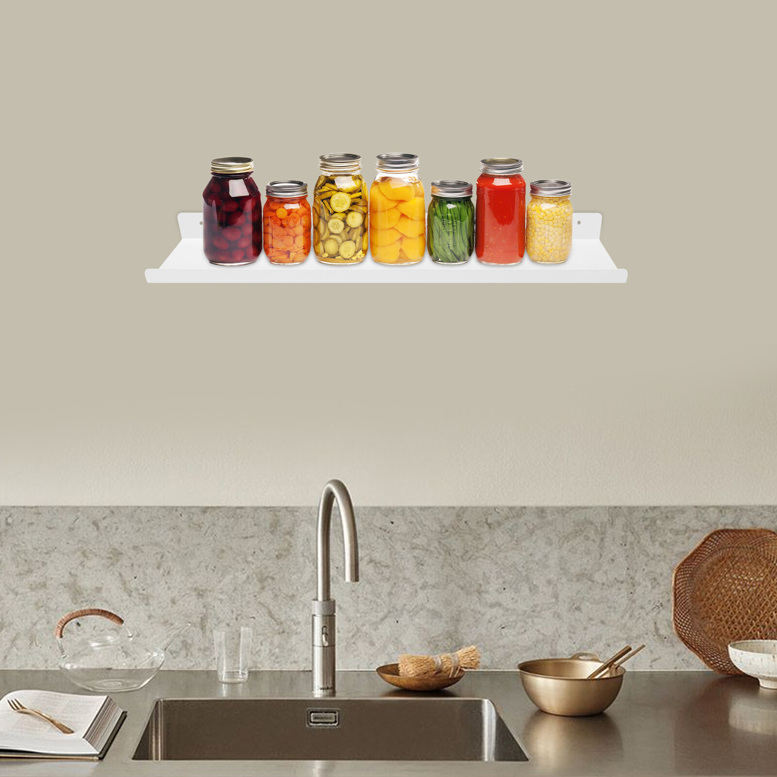 White Floating Shelf 60cm Wall Mounted Storage Display Rack Steel Modern