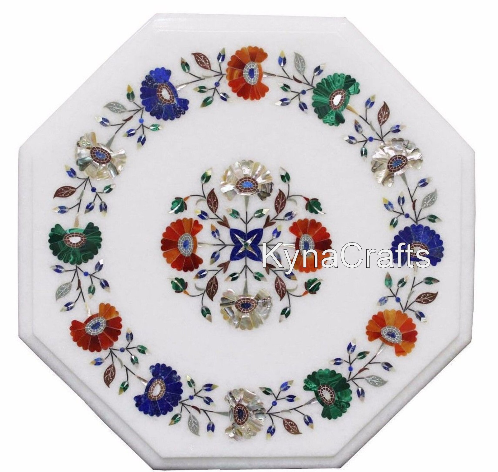 Marble Coffee Table Top Semi Precious Stone Inlay Work Breakfast Table for Home