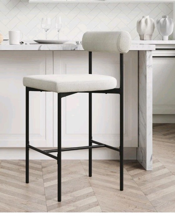 Nathan James Dahlia Counter Height Chair, Boucle Upholstered Modern Barstool