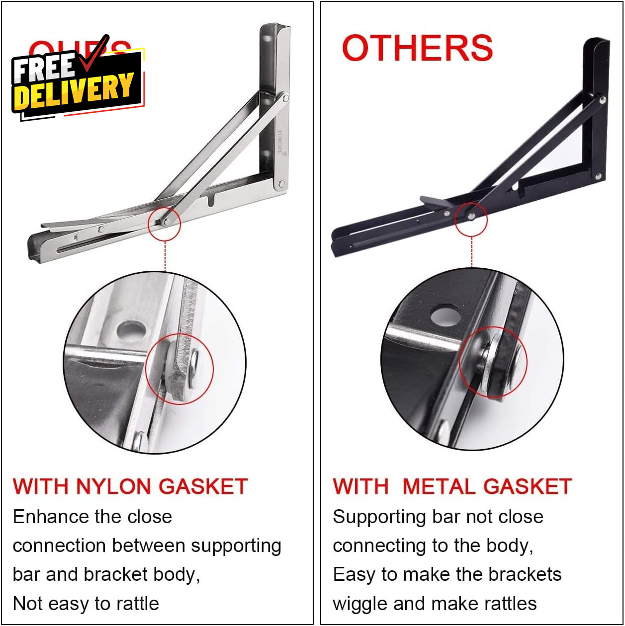 Folding Shelf Brackets 8 Max Load 300Lb Heavy Duty Stainless Steel Collapsible..