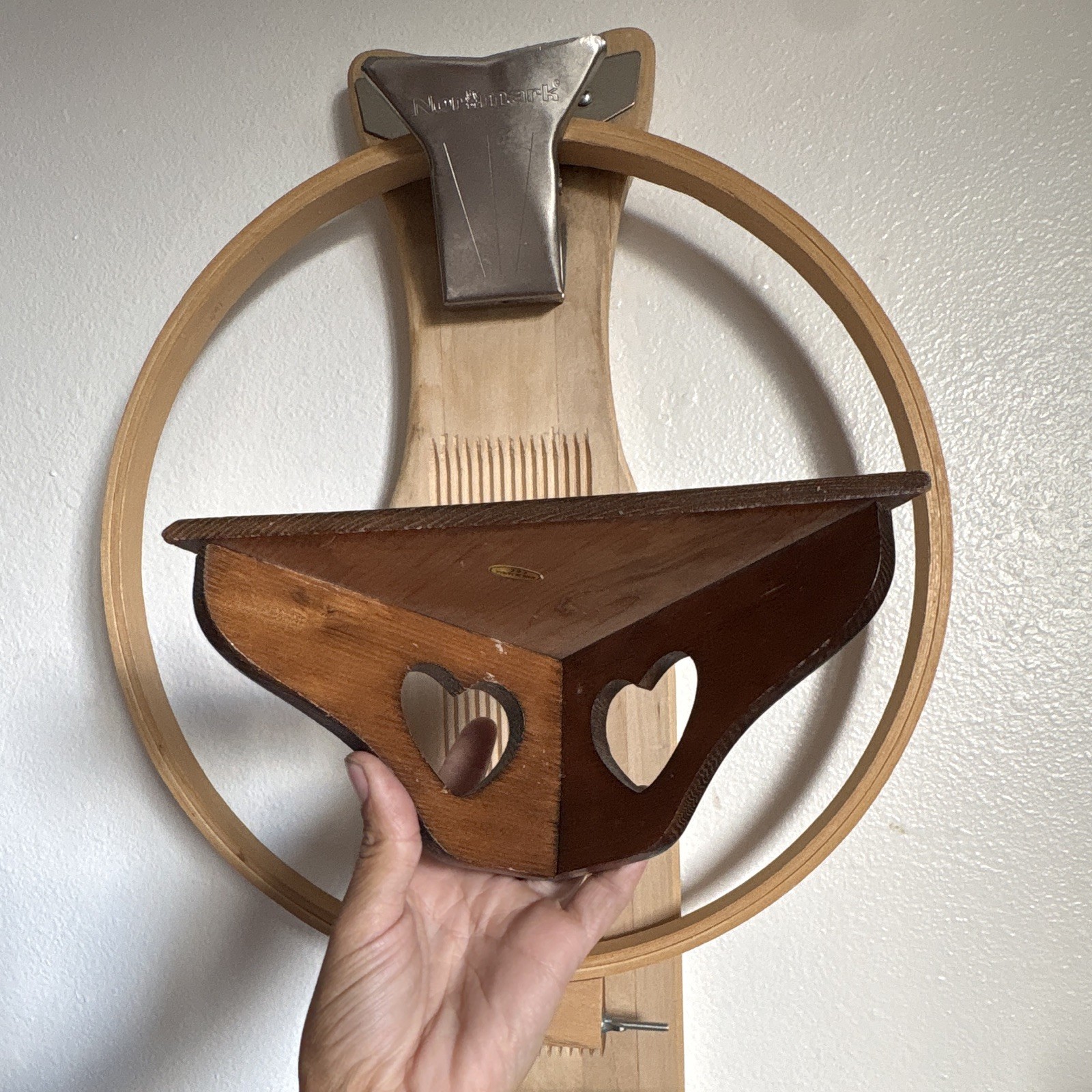 Wood Wall-Mounted Corner Wall Shelf, Heart Cutouts, Brown Medium Tone, 1 Shelf